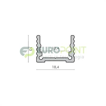 PROFILO 2m DI ALLUMINIO  H:13mm LARG:18,4mm