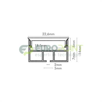 PROFILO 2m DI ALLUMINIO CON COPERTURA PIANA OPACA