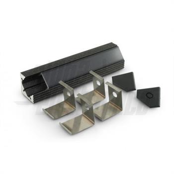 PROFILO 2m DI ALLUMINIO NERO ANGOLARE CON LENTE NERA IN PMMA