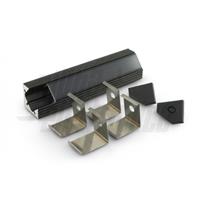 PROFILO 2m DI ALLUMINIO NERO ANGOLARE CON LENTE NERA IN PMMA