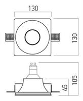 FARETTO QUADRATO INCASSO RETRATTO IN GESSO PER LAMPADE LED