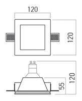 FARETTO QUADRATO INCASSO IN GESSO CON VETRO PER LAMPADE LED
